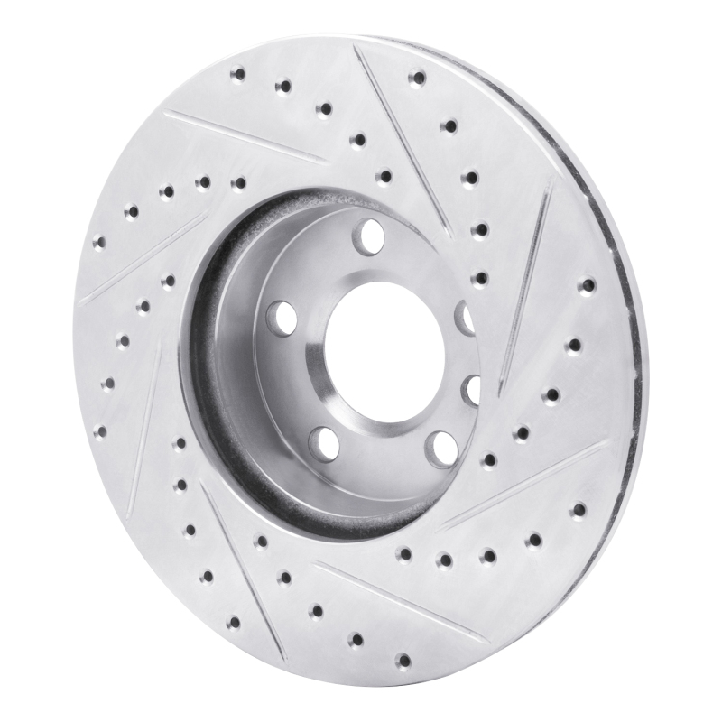 Volkswagen EuroVan Brake Rotor (1) - Front Left - R1 Concepts - Drilled & Slotted - Silver - `01-`03